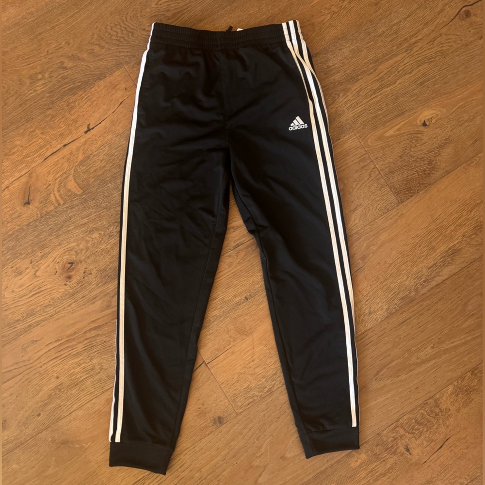 NEW Adidas Kids Black Joggers with White Stripes